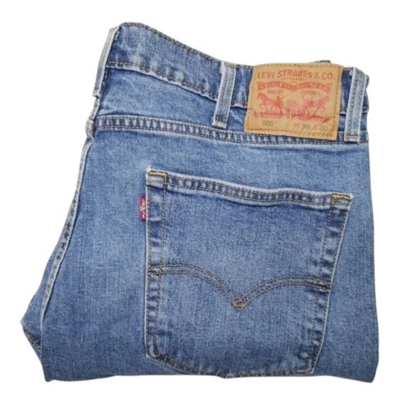 Levis 505 Men's Size 38x30 Stonewashed Jeans Regular Fit Straight Leg Denim Blue - Picture 5 of 8